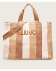 LIU JO L TOTE STRIPED CANVAS SABBIA
