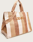 LIU JO L TOTE STRIPED CANVAS SABBIA