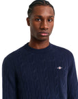 GANT LAMBSWOOL CABLE C NECK NAVY