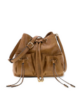 GUESS THEODORA DRAWSTRING BUCKET COGNAC