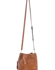 GUESS THEODORA DRAWSTRING BUCKET COGNAC