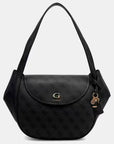 GUESS COLEEN LOGO FLAP SHOULDER BAG COAL LOGO