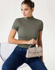 GUESS QUEENSLAND TOP HANDLE FLAP WHITE TAUPE