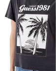 GUESS SS PALM PRINT WASHED TEE ACID JET BLACK