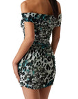 GUESS OFF SHOULDER VERDIANA DRESS AQUARELLE LEOPAR