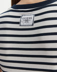 GUESS SS CN STRIPED MINI 4G LOGO TEE CREAM WHITE AND SHAD