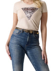 GUESS SS CN ZEBRA TRIANGLE TEE PEARL OYSTER