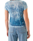 GUESS SS FLOWER DENIM R5 SUB TEE AERIAL BLUE MULTI