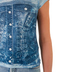 GUESS SS FLOWER DENIM R5 SUB TEE AERIAL BLUE MULTI