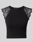 GUESS MILLIE SEAMLESS LACE SWTR TOP JET BLACK A996