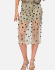 LIUJO GONNA JERSEY LONGUETTE DK.OLIVE EMBROIDERIE