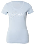 GUESS CN SS EMBRO SCRIPT LOGO TEE NIMBUS BLUE