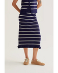 COMPANIA FANTASTICA FALDA MIDI DE PUNTO CON ESTAMPADO DE RAYAS AZUL MARINO Y BLANCO