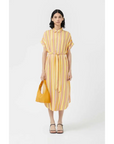 COMPAÑIA FANTASTICA VESTIDO MIDI MARRON Y MOSTAZA