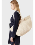 EMPORIO ARMANI UNISEX RAFFIA SHOPPING BAG ECRU - TALLA ÚNICA
