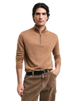 GANT EXTRAFINE MERINO WOOL HALF ZIP DK. SAND MELAN - textil