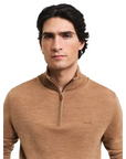 GANT EXTRAFINE MERINO WOOL HALF ZIP DK. SAND MELAN - textil