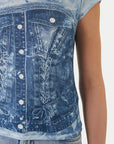 GUESS SS FLOWER DENIM R5 SUB TEE AERIAL BLUE MULTI