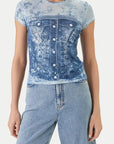 GUESS SS FLOWER DENIM R5 SUB TEE AERIAL BLUE MULTI