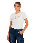 GUESS SS LACE LOGO EASY TEE CREAM WHITE