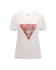 GUESS SS RN SATIN TRIANGLE TEE PURE WHITE