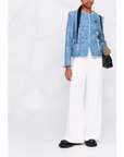 KARL LAGERFELD BOUCLE JACKET W/FRINGES BLUE MIX