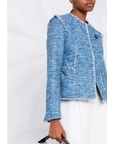 KARL LAGERFELD BOUCLE JACKET W/FRINGES BLUE MIX