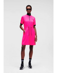 KARL LAGERFELD CADY DRESS W/ DRAWCORD WAIST FUCSIA