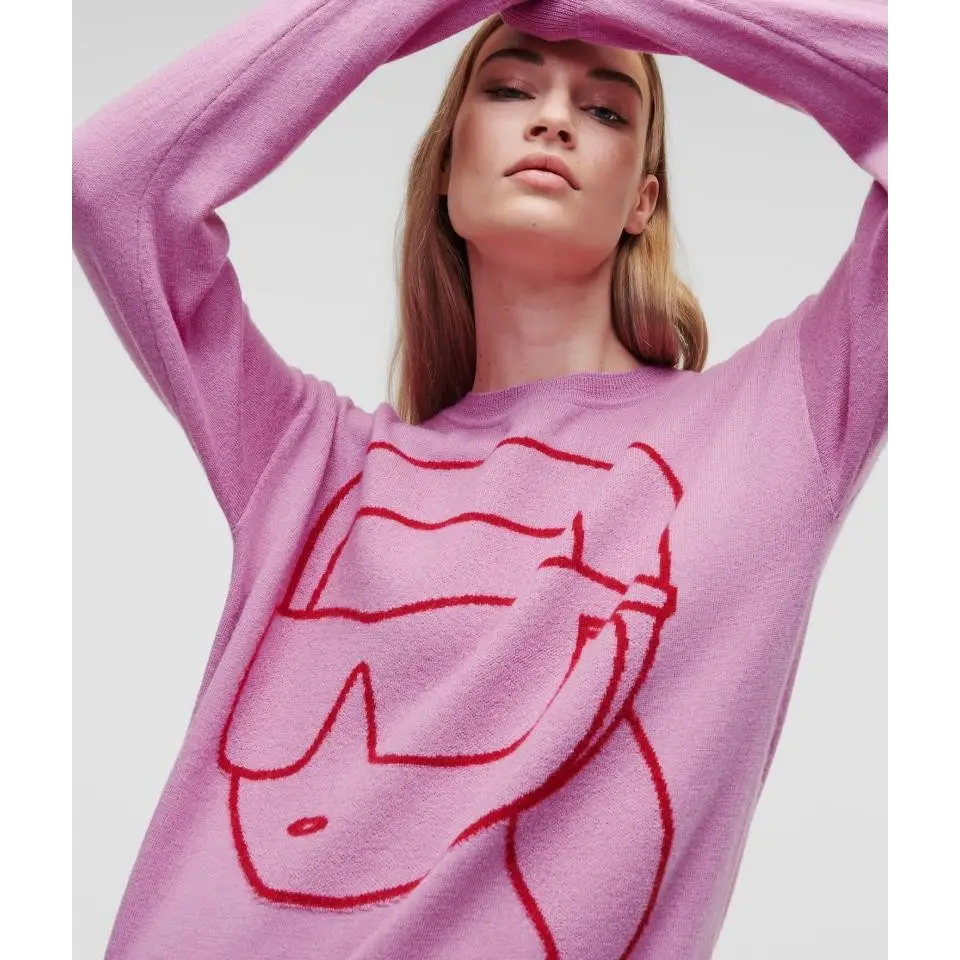 KARL LAGERFELD IKONIK CREW NECK SWEATER PINK – KALHUA