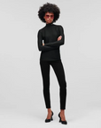 KARL LAGERFELD L-SLV TEXTURE MOCKNECK TOP BLACK