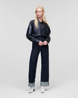 KARL LAGERFELD WIDE LEG DENIM PIN-TUCK BLUE
