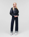 KARL LAGERFELD WIDE LEG DENIM PIN-TUCK BLUE