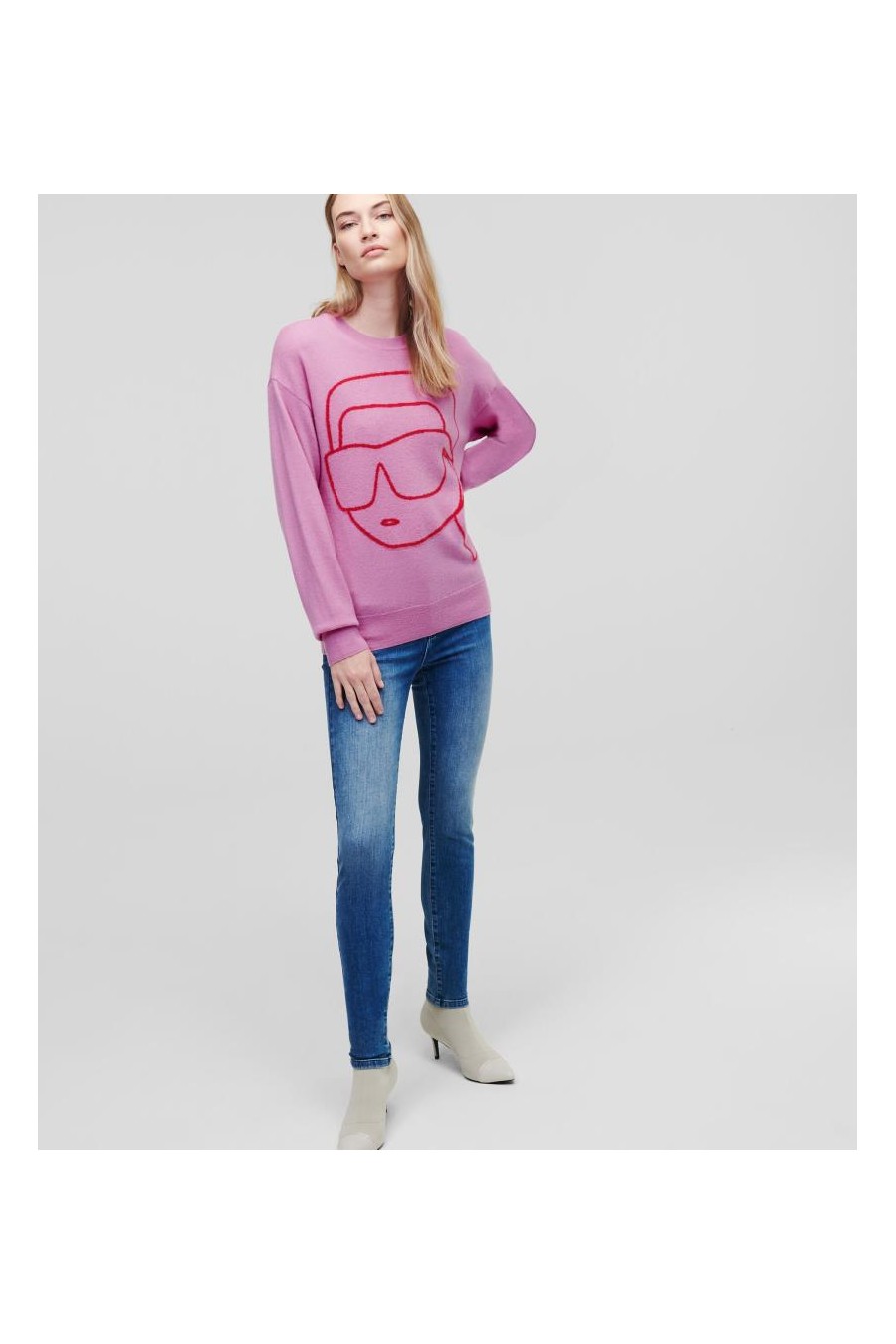 KARL LAGERFELD IKONIK 2 0 CREW NECK SWEATER PINK 