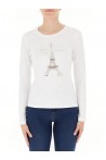 LIU JO T-SHIRT CON STRASS PARIS BLANCO