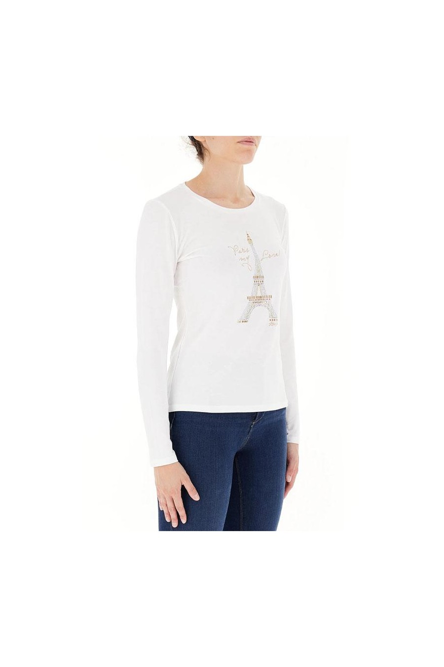 LIU JO T-SHIRT CON STRASS PARIS BLANCO