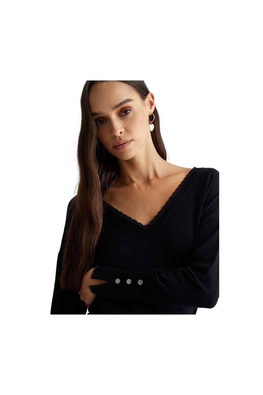 LIU JO SWEATER CON CUELLO EN V NEGRO