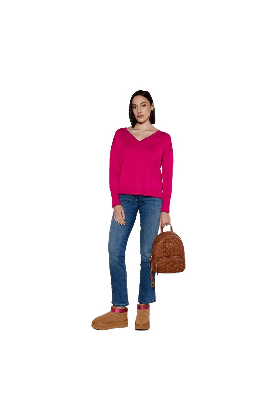 LIU JO SWEATER CON CUELLO EN V MAGENTA