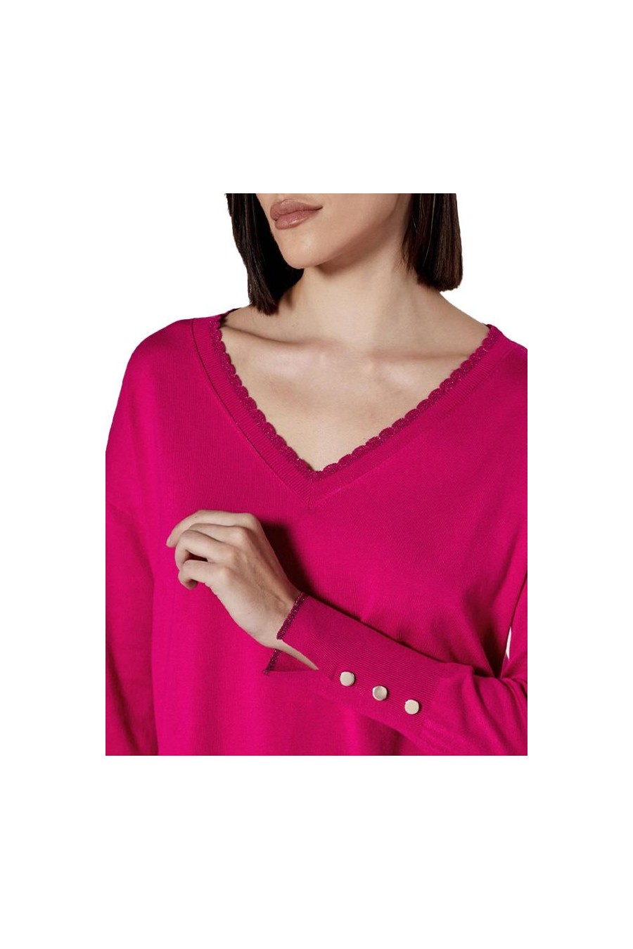 LIU JO SWEATER CON CUELLO EN V MAGENTA