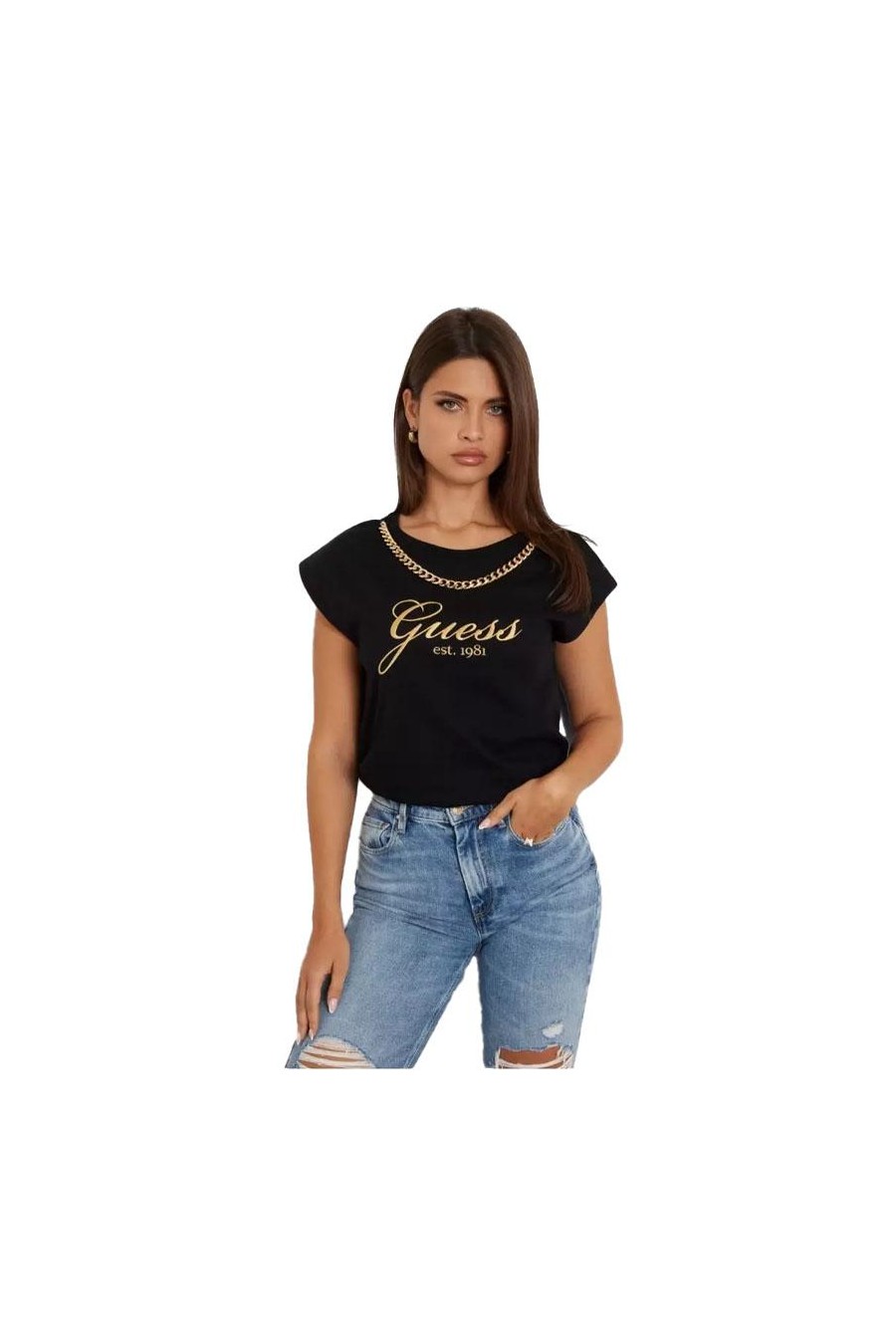 GUESS CAMISETA GUESS CRYSTAL LOGO NEGRO