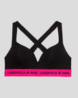 KARL LAGERFELD PADDED LOGO BRA BLACK & FUCSIA