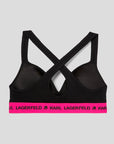 KARL LAGERFELD PADDED LOGO BRA BLACK & FUCSIA