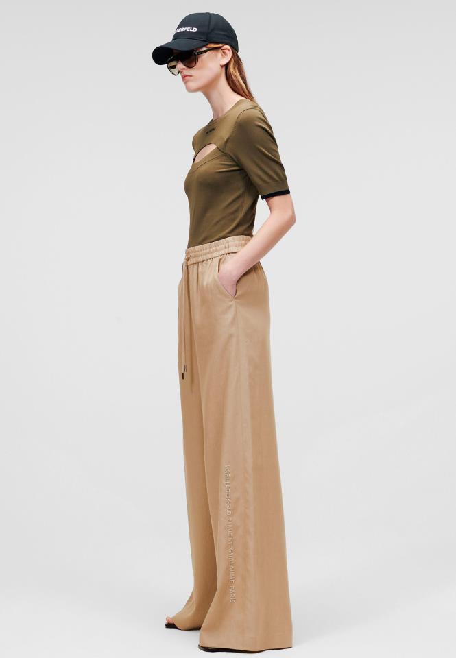 KARL LAGERFELD WIDE LEG LINEN PANTS CHINCHILLA