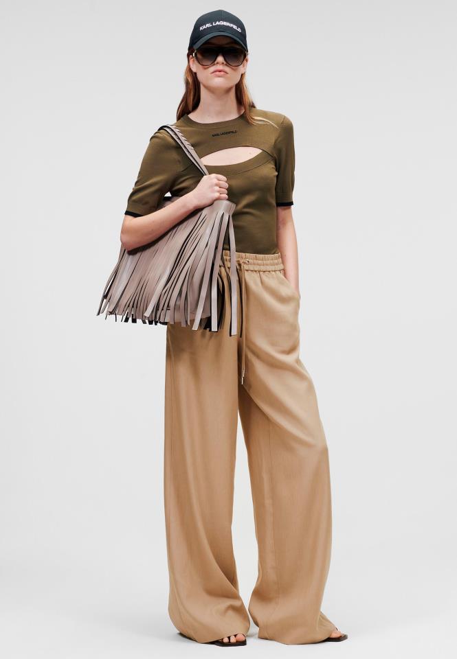 KARL LAGERFELD WIDE LEG LINEN PANTS CHINCHILLA