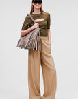 KARL LAGERFELD WIDE LEG LINEN PANTS CHINCHILLA