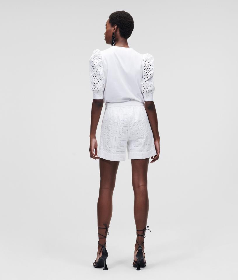 KARL LAGERFELD KL BRODERIE ANGLAISE SHORTS BLANCO