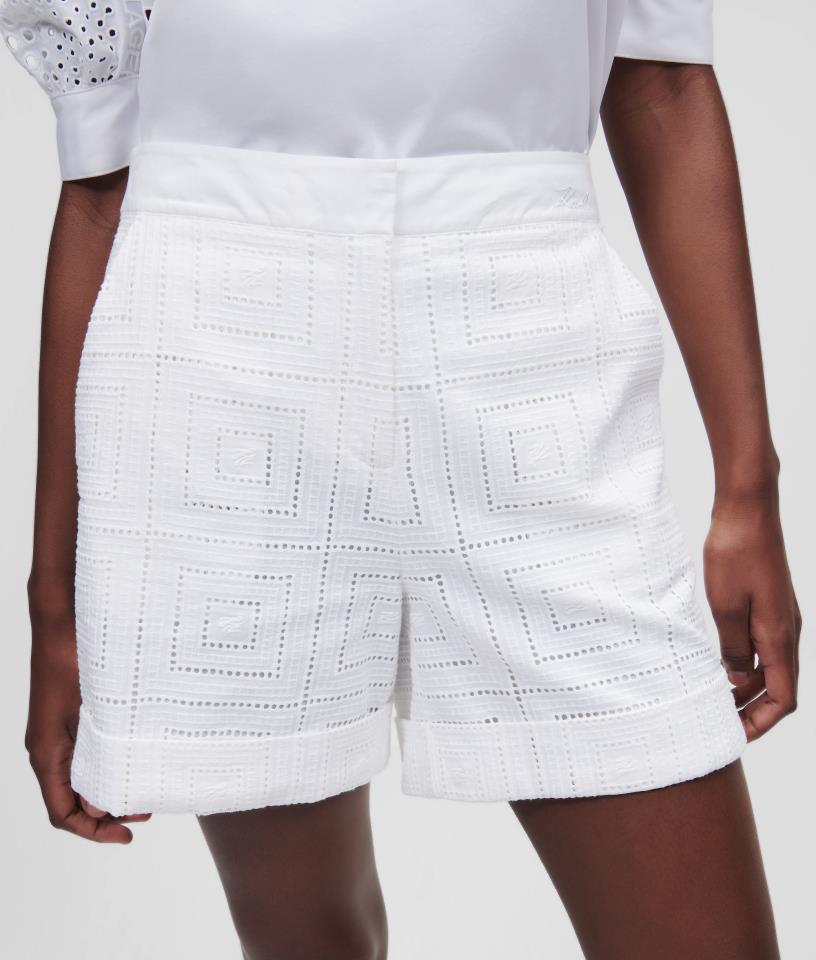 KARL LAGERFELD KL BRODERIE ANGLAISE SHORTS BLANCO