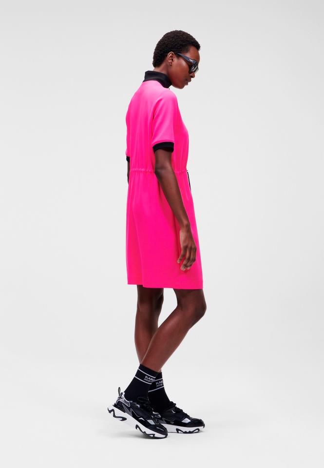 KARL LAGERFELD CADY DRESS W/ DRAWCORD WAIST FUCSIA