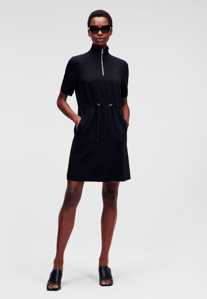 KARL LAGERFELD CADY DRESS W/ DRAWCORD WAIST BLACK