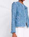 KARL LAGERFELD BOUCLE JACKET W/FRINGES BLUE MIX