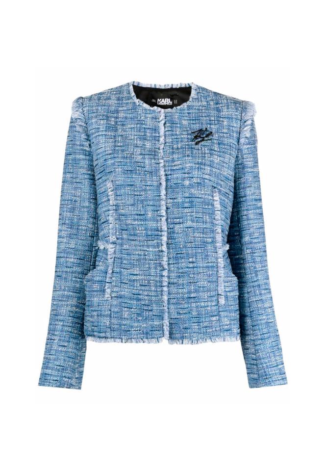 KARL LAGERFELD BOUCLE JACKET W/FRINGES BLUE MIX